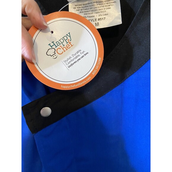 Happy Chef Uniform Shirt Lot Of 2 Mens Medium Blue Snap Button Front #517 New - Picture 4 of 9